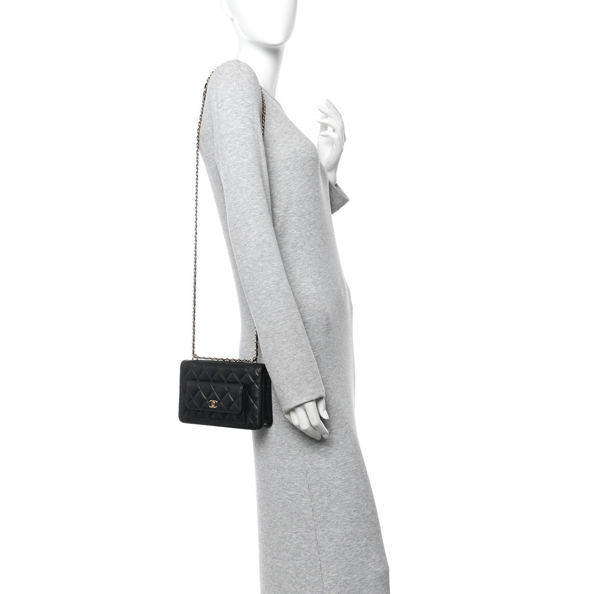 Caviar Quilted Pocket Clutch With Chain WOC Black wholesalehk.shop