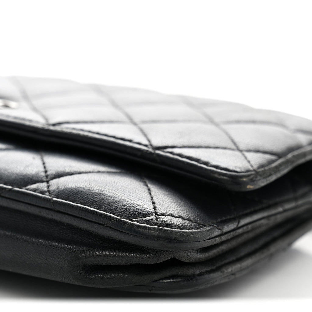 Lambskin Quilted Wallet On Chain WOC Black wholesalehk.shop