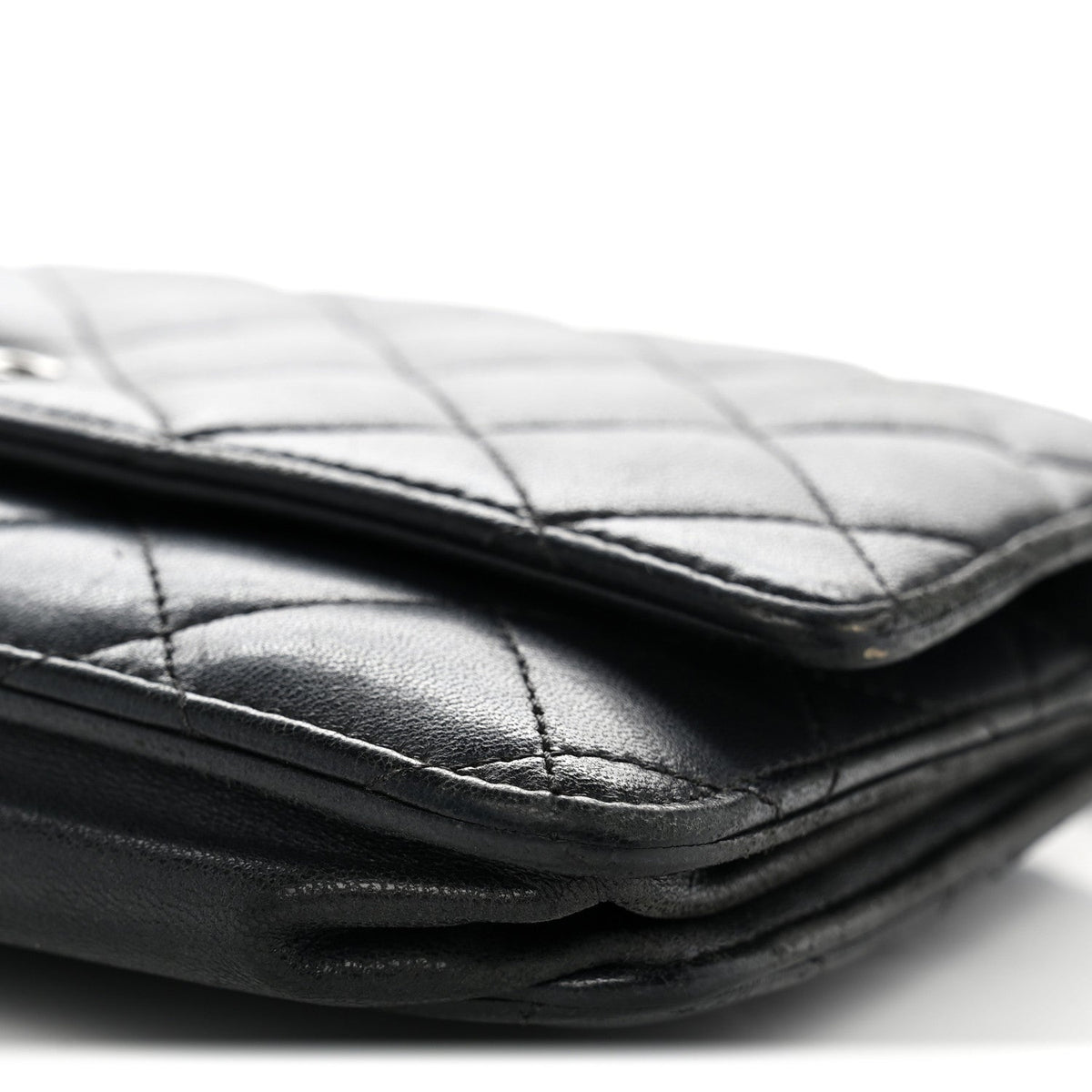 Lambskin Quilted Wallet On Chain WOC Black wholesalehk.shop