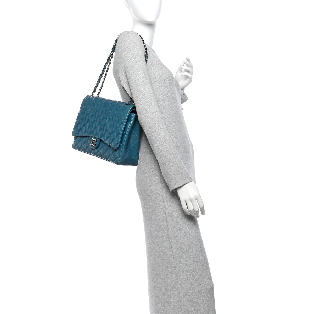 Lambskin Quilted Maxi Double Flap Turquoise wholesalehk.shop