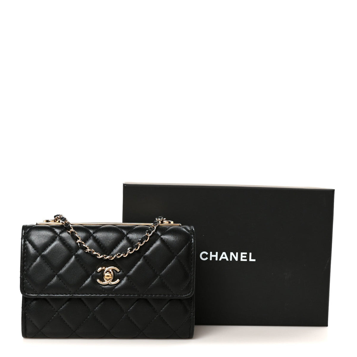 Lambskin Quilted Trendy CC Chain Clutch WOC Black wholesalehk.shop