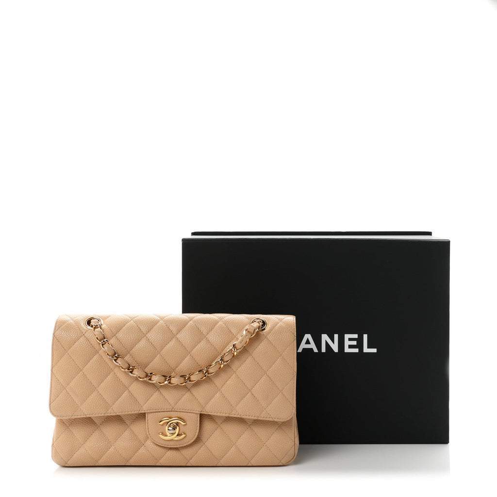 Caviar Quilted Medium Double Flap Beige wholesalehk.shop