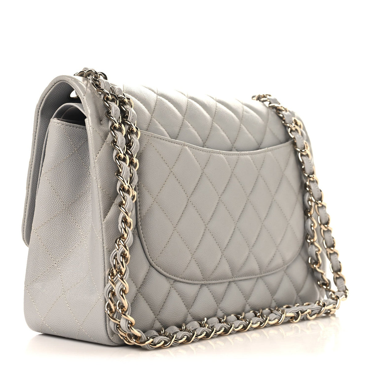 Caviar Quilted Jumbo Double Flap Grey wholesalehk.shop