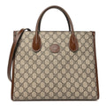 GG Supreme Monogram Azalea Calfskin Small Retro Interlocking G Tote Bag Beige Ebony Brown Sugar wholesalehk.shop