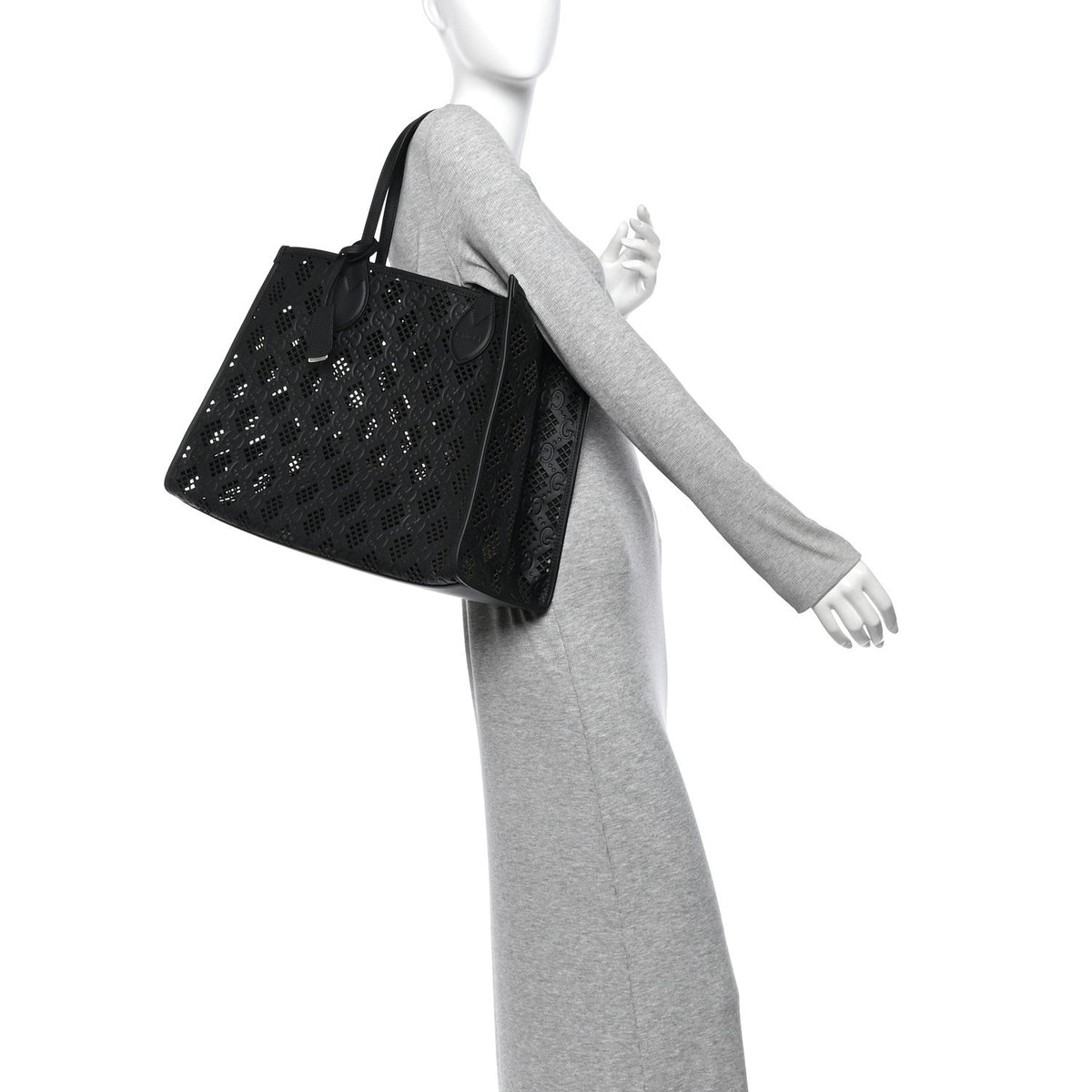 Calfskin GG Monogram Diamond Cut Medium Ophidia Tote Bag Black wholesalehk.shop