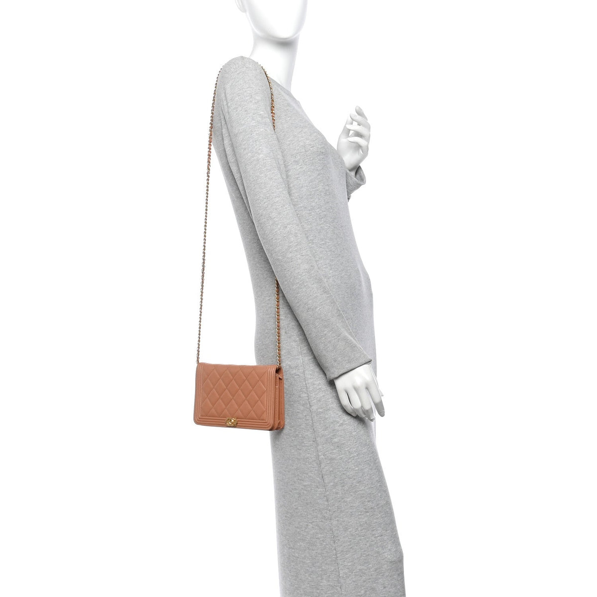 Lambskin Quilted Boy Wallet On Chain WOC Beige wholesalehk.shop