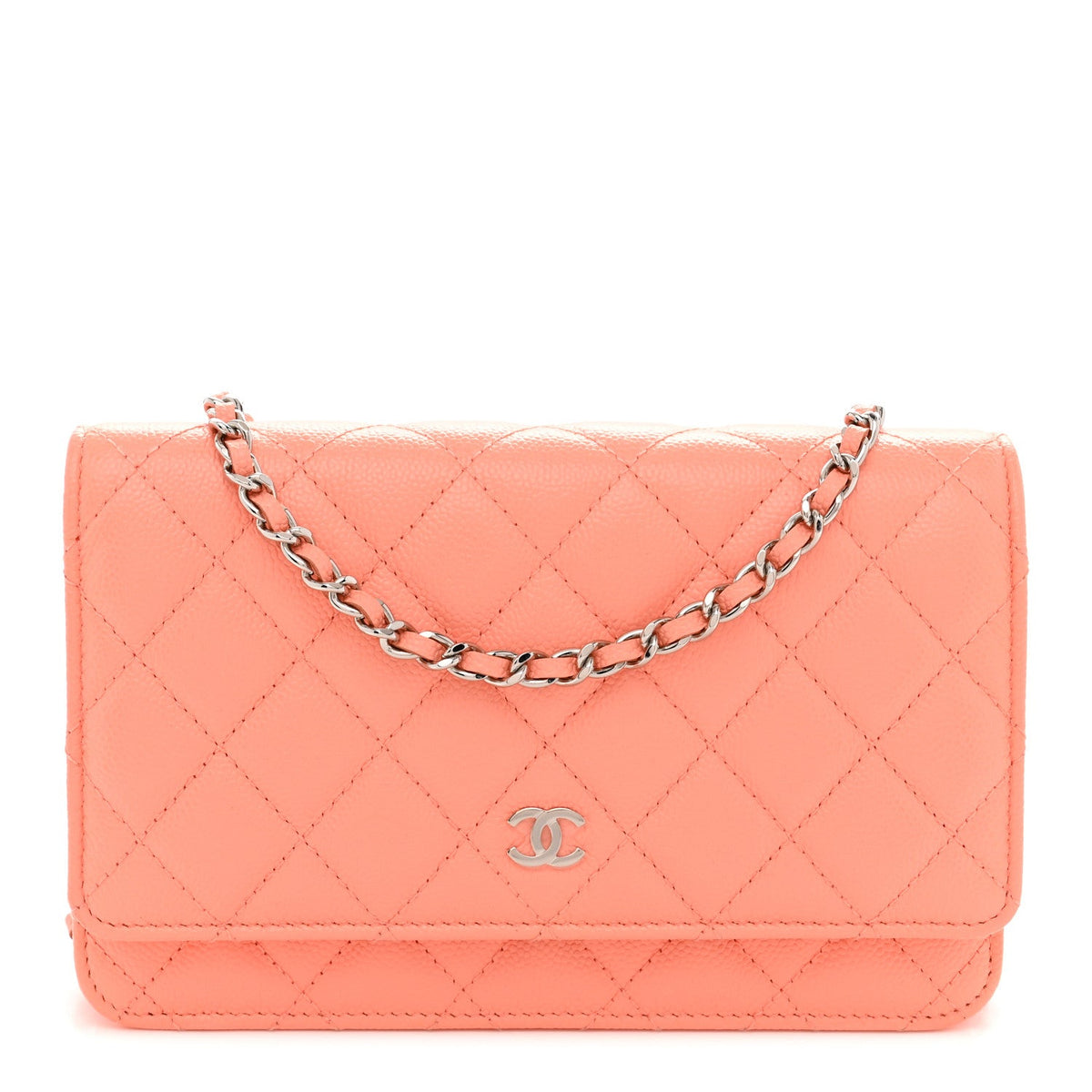 Caviar Quilted Wallet on Chain WOC Coral wholesalehk.shop