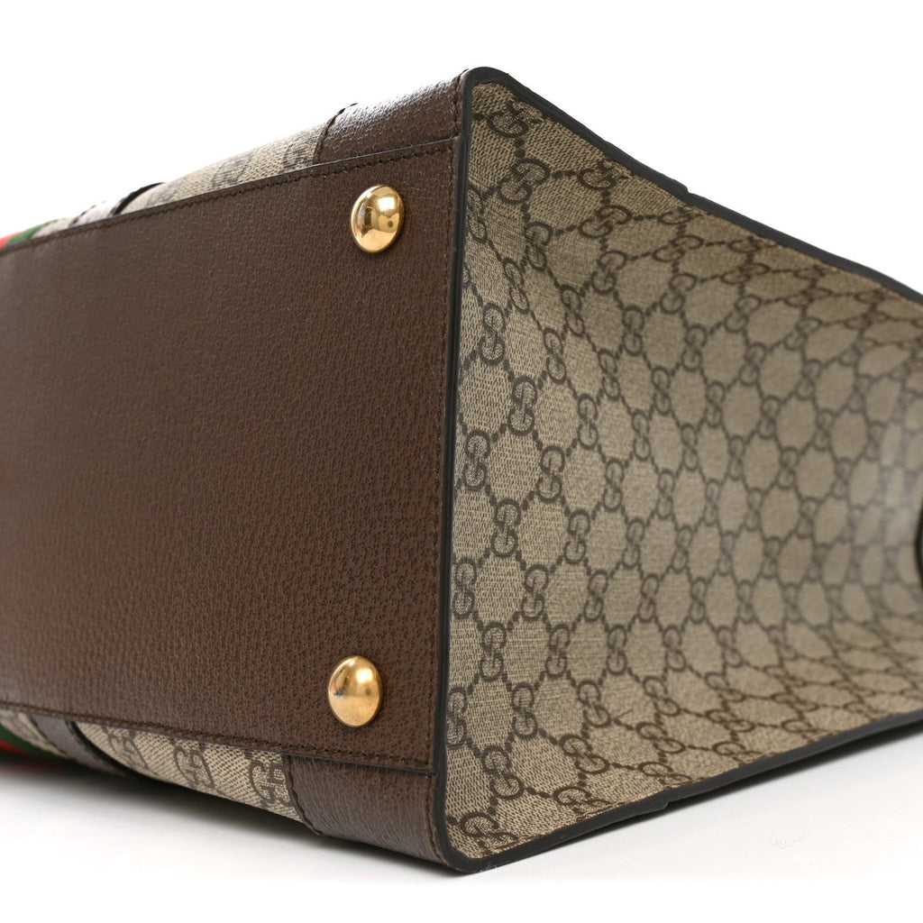 GG Supreme Monogram Textured Dollar Calfskin Web Large Ophidia Tote Bag Beige Ebony wholesalehk.shop