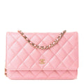 Iridescent Caviar Quilted Wallet on Chain WOC Rose Pink wholesalehk.shop