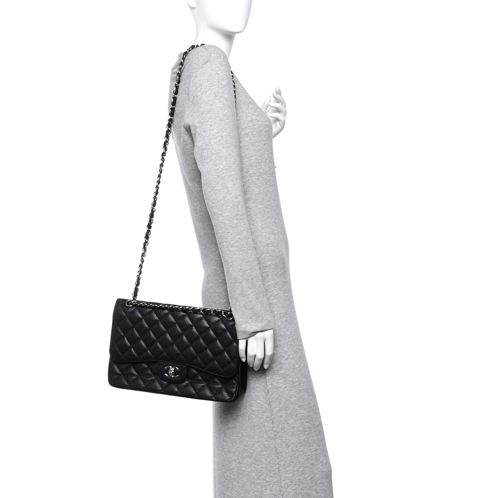 Caviar Quilted Jumbo Double Flap Black wholesalehk.shop