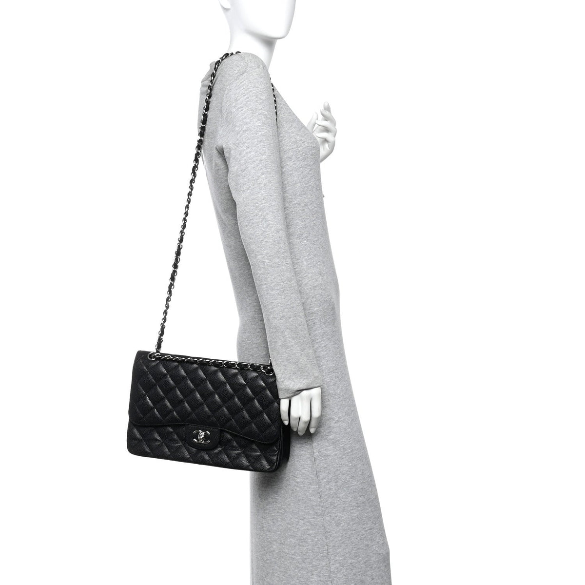 Caviar Quilted Jumbo Double Flap Black wholesalehk.shop