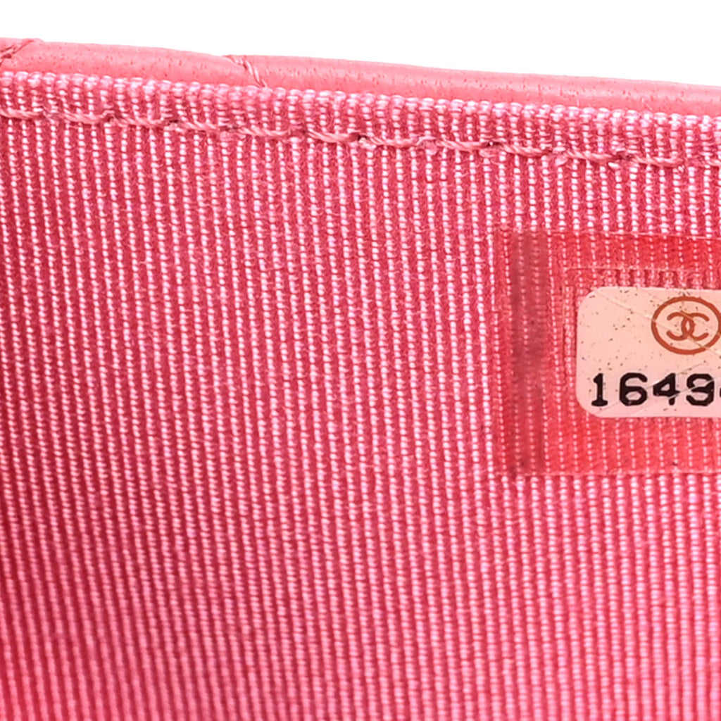 Lambskin Quilted Wallet On Chain WOC Pink wholesalehk.shop