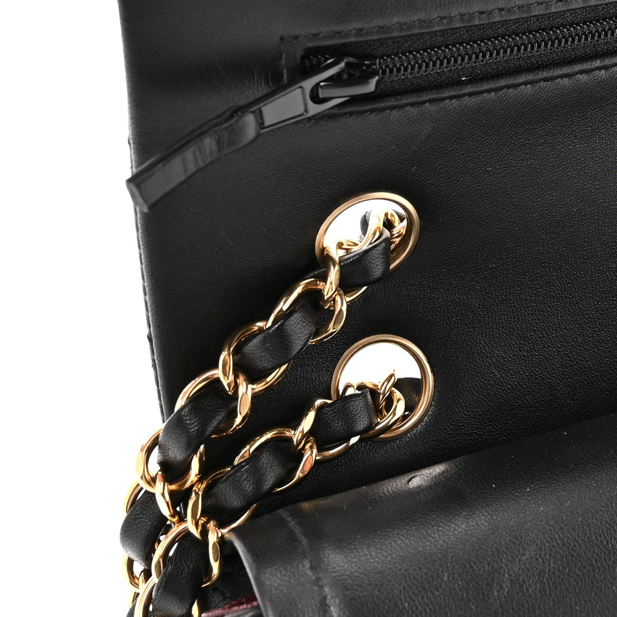 Lambskin Quilted Small Double Flap Black wholesalehk.shop