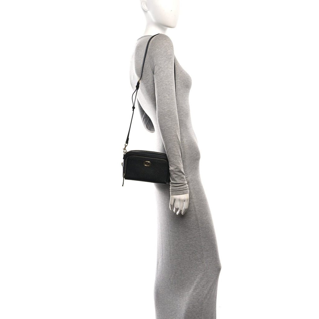 Grained Calfskin Caro Double Pouch Black wholesalehk.shop