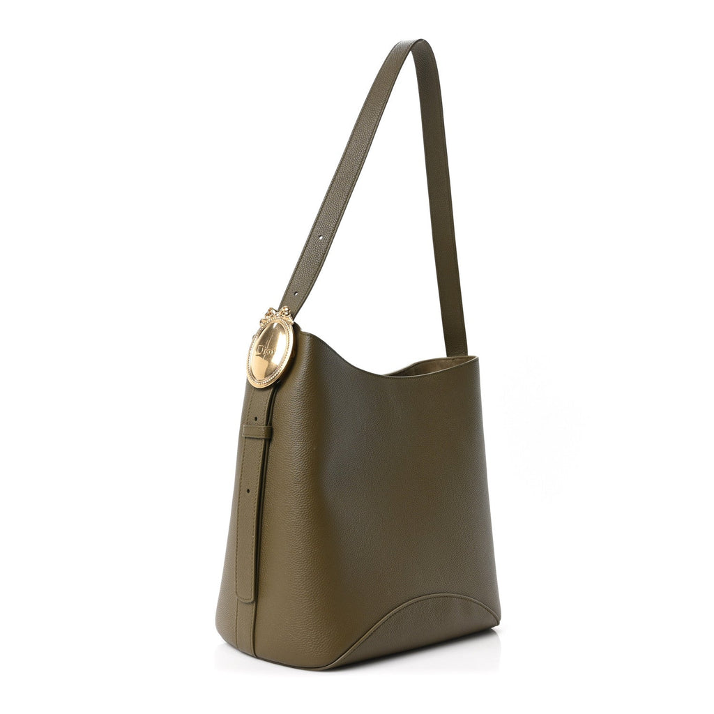Grained Calfskin Medium Medaillon Bucket Bag Khaki wholesalehk.shop