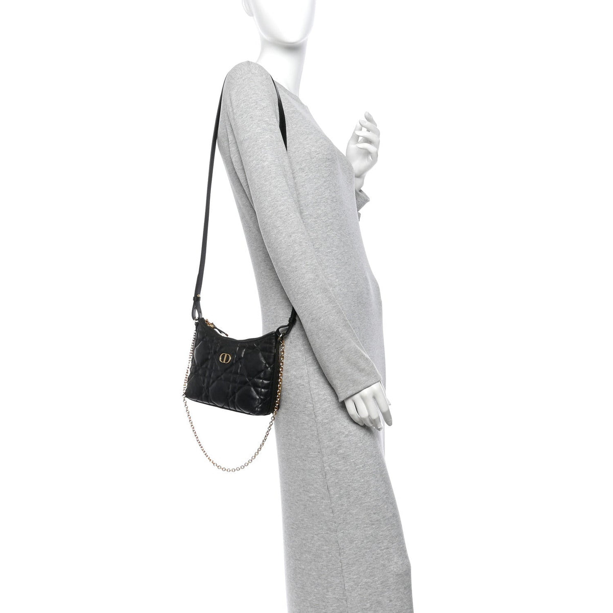 Calfskin Macrocannage Miss Caro Diorling Mini Bag with Chain Black wholesalehk.shop