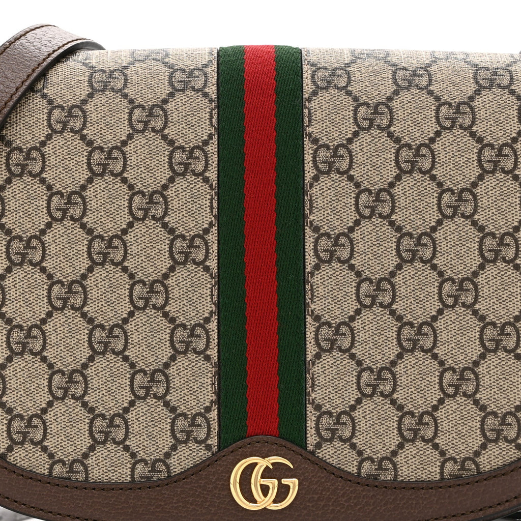 GG Supreme Monogram Web Small Ophidia Flap Messenger Bag Brown wholesalehk.shop