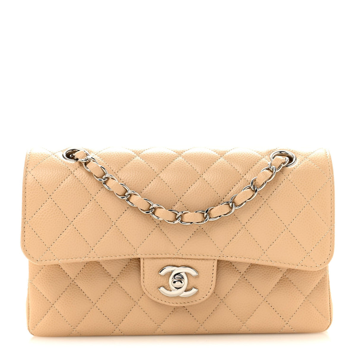 Caviar Quilted Small Double Flap Beige wholesalehk.shop