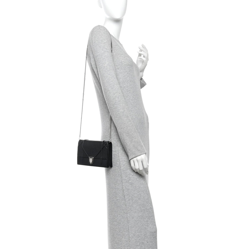 Grained Calfskin Diorama Wallet on Chain Pouch Black ¡§ Direct shipment via from wholesalehk.shop