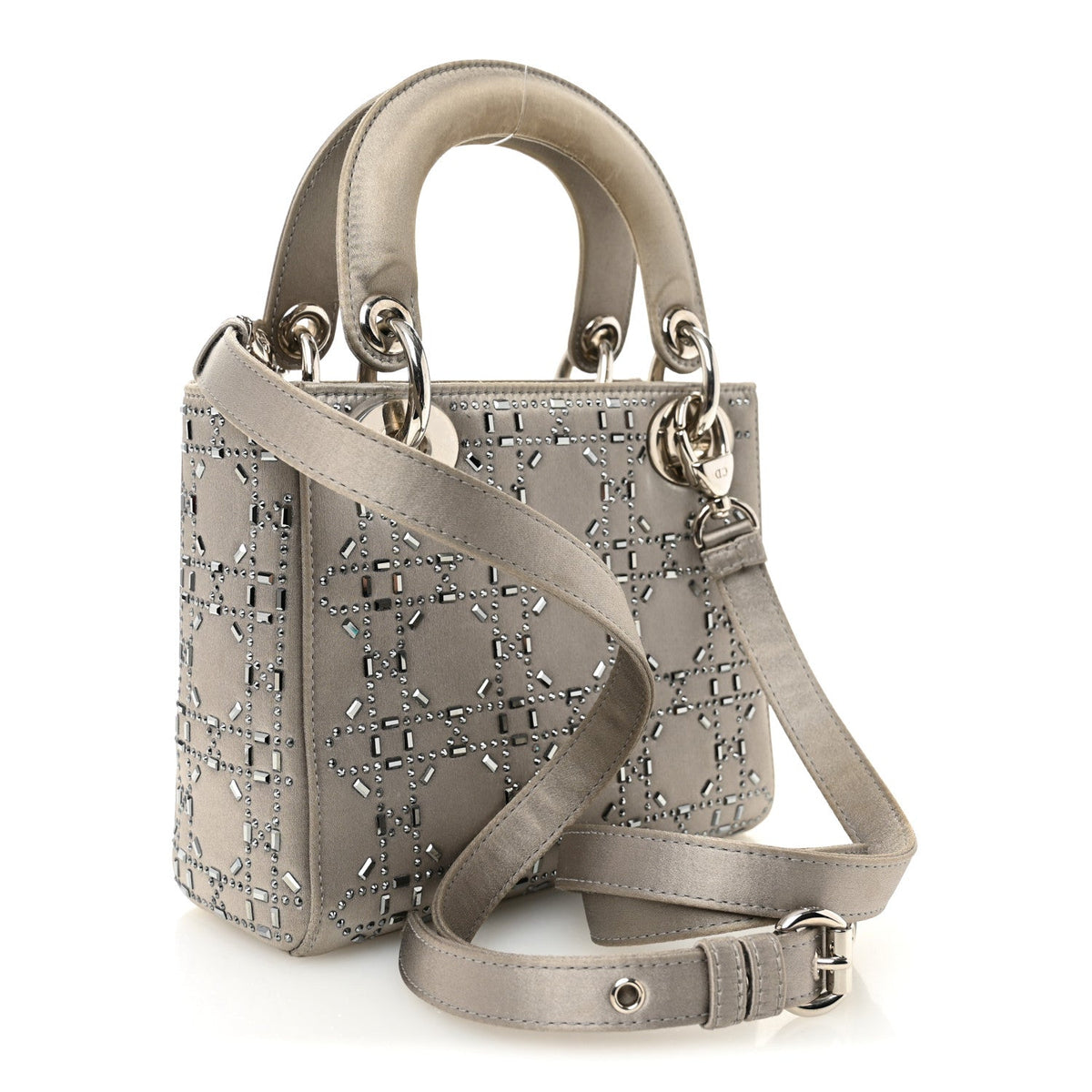 Satin Crystal Cannage Mini Lady Dior Gray wholesalehk.shop