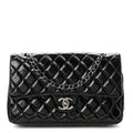 Crumpled Patent Quilted Medium Double Flap Black wholesalehk.shop