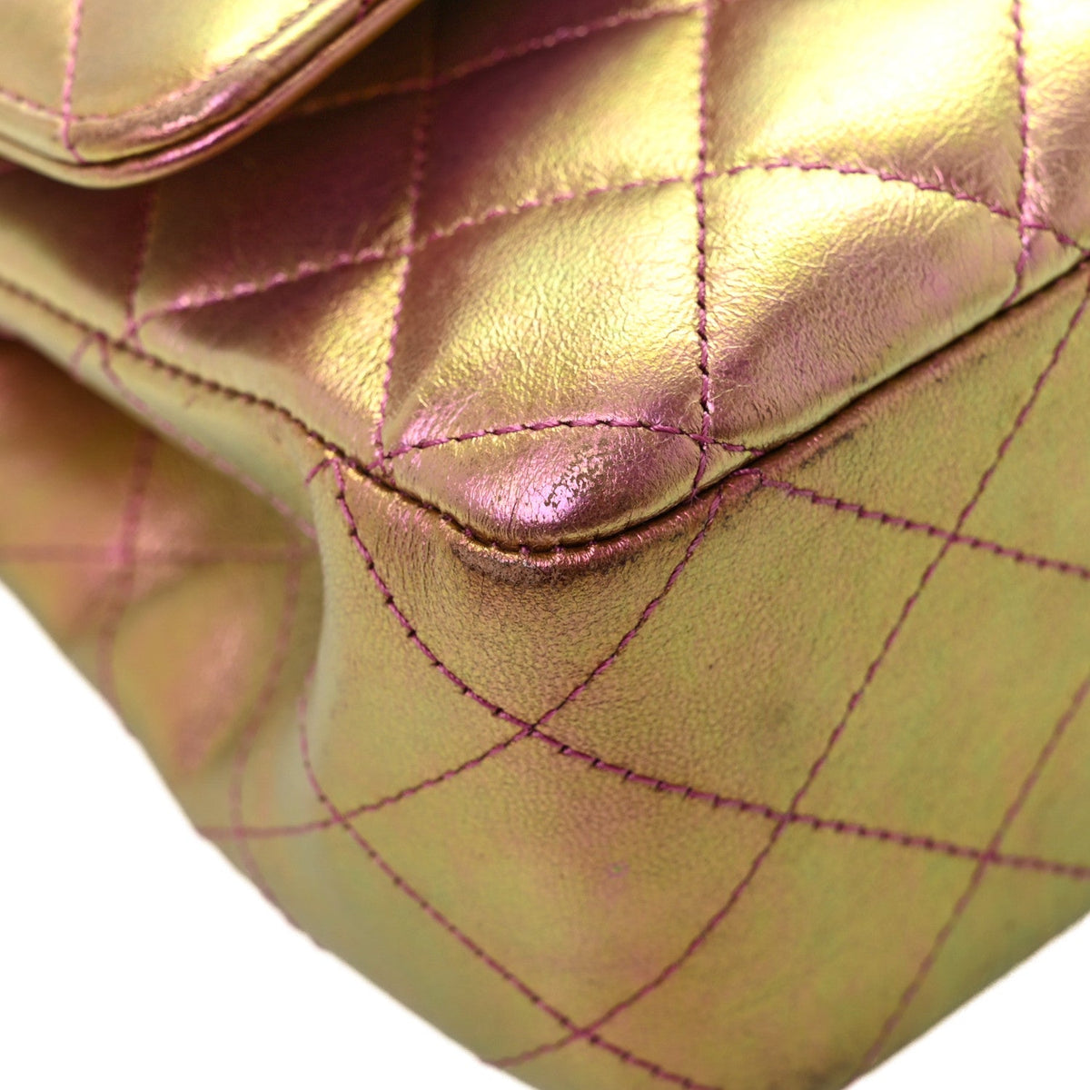 Iridescent Lambskin Quilted Medium Double Flap Purple wholesalehk.shop