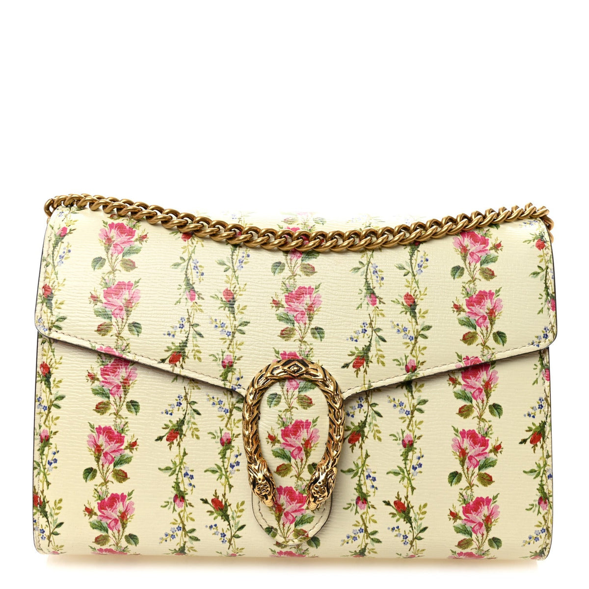 Calfskin Floral Print Mini Dionysus Chain Wallet Ivory Pink wholesalehk.shop