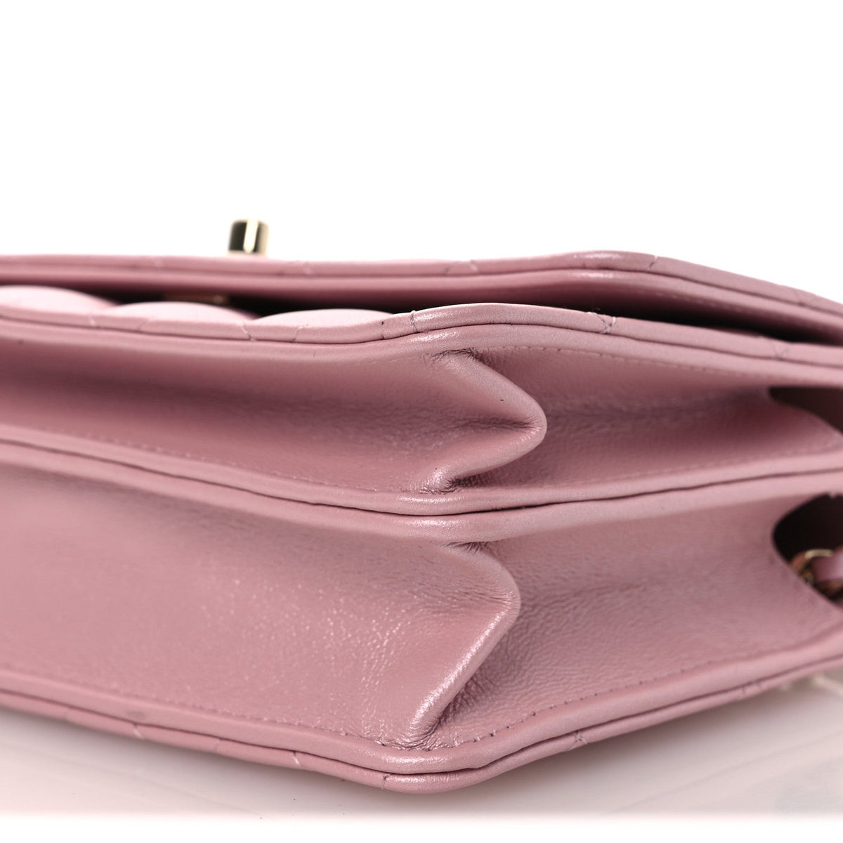Pearly Lambskin Quilted Charms Wallet On Chain WOC Light Pink wholesalehk.shop