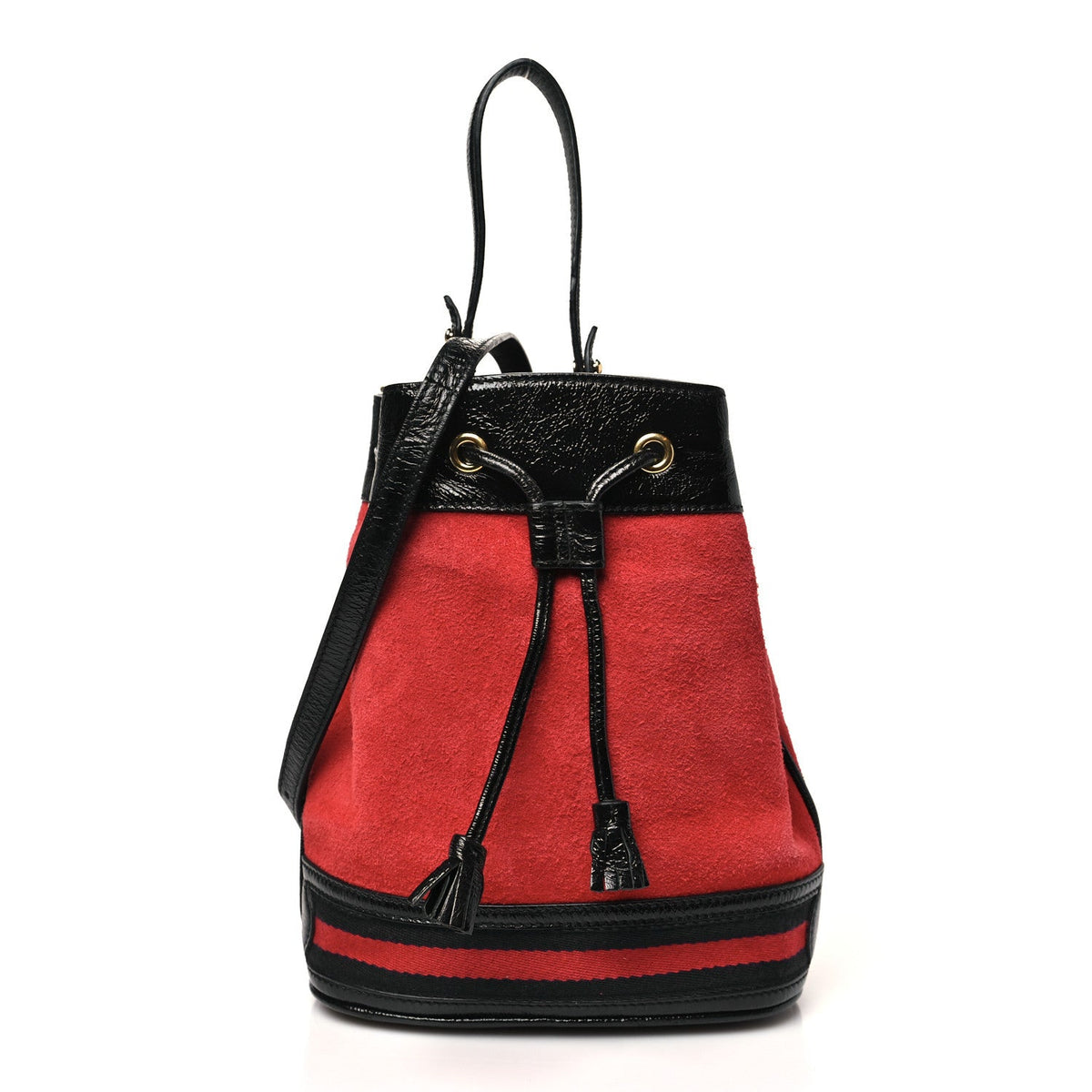 Suede Patent Web Small Ophidia Bucket Bag Hibiscus Red Black wholesalehk.shop
