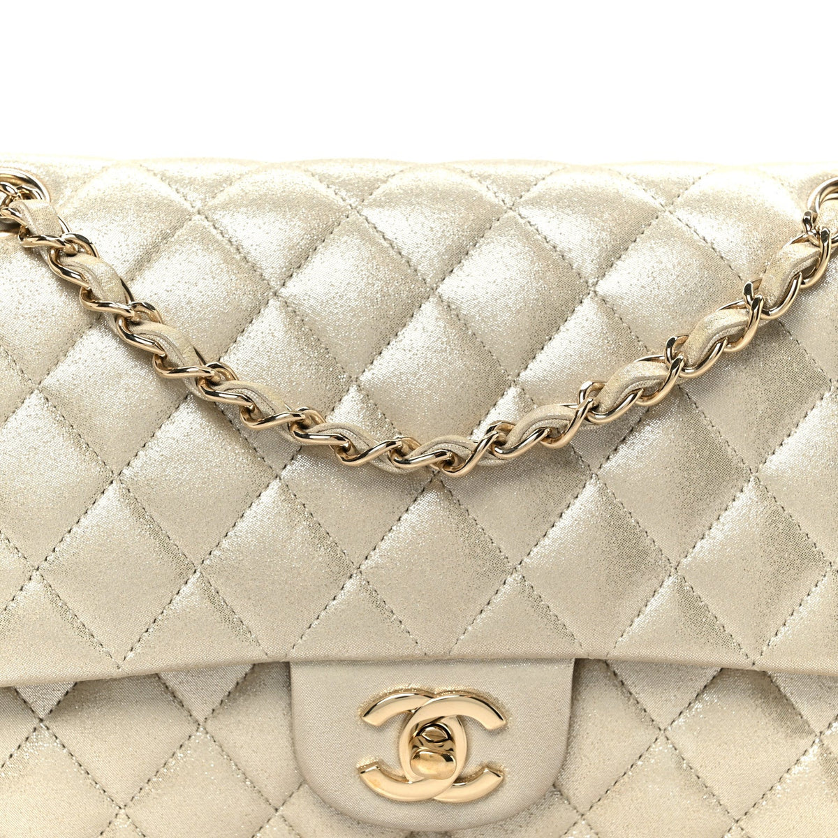 Metallic Canvas Quilted Medium Double Flap Light Gold wholesalehk.shop