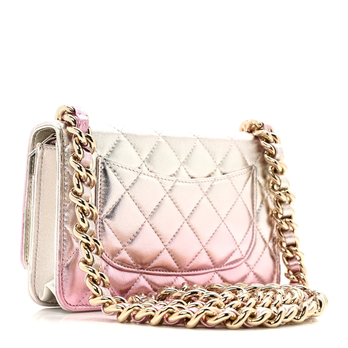 Gradient Metallic Lambskin Quilted Like A Wallet Wallet On Chain WOC Gold Pink wholesalehk.shop