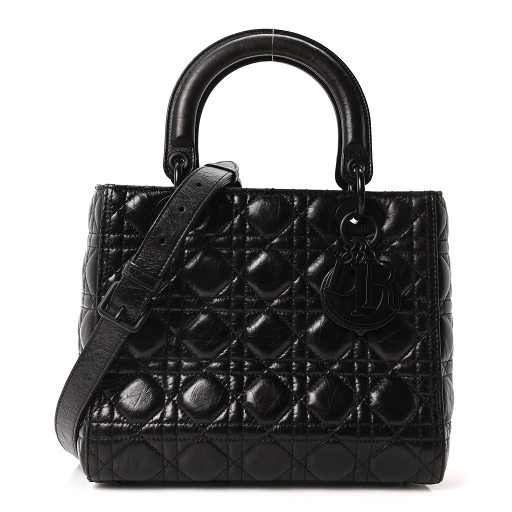 Crinkled Calfskin Cannage Medium Lady Dior Black wholesalehk.shop