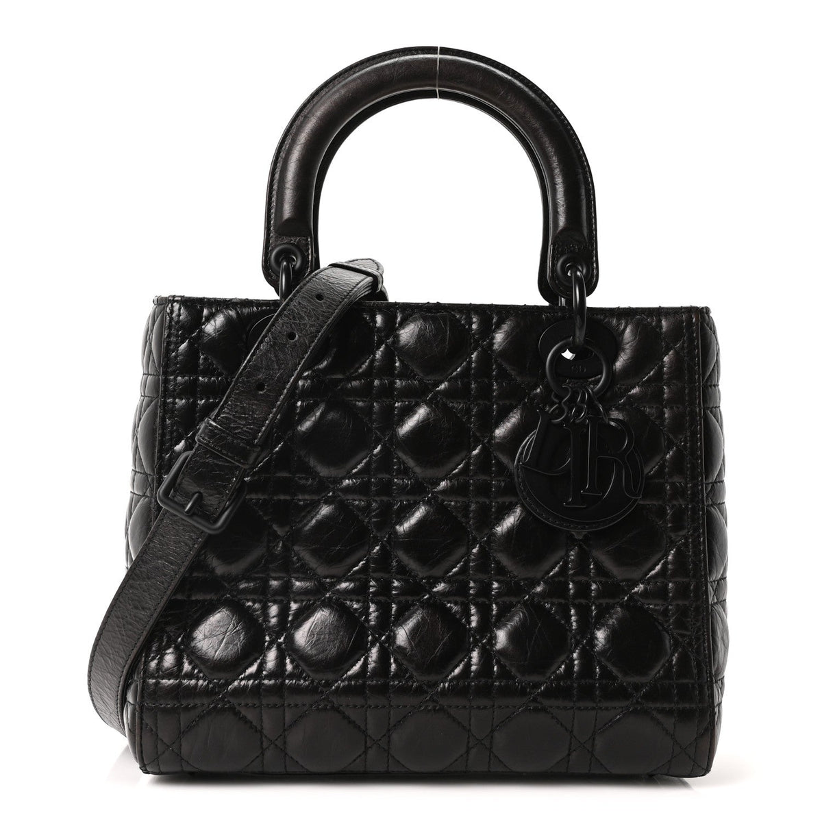 Crinkled Calfskin Cannage Medium Lady Dior Black wholesalehk.shop