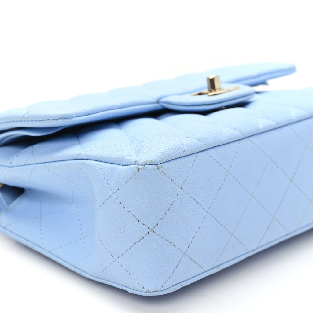 Caviar Quilted Small Double Flap Light Blue wholesalehk.shop