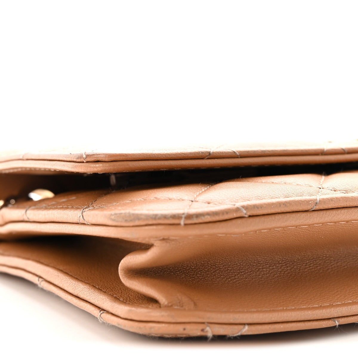 Lambskin Quilted Trendy CC Wallet On Chain WOC Beige wholesalehk.shop