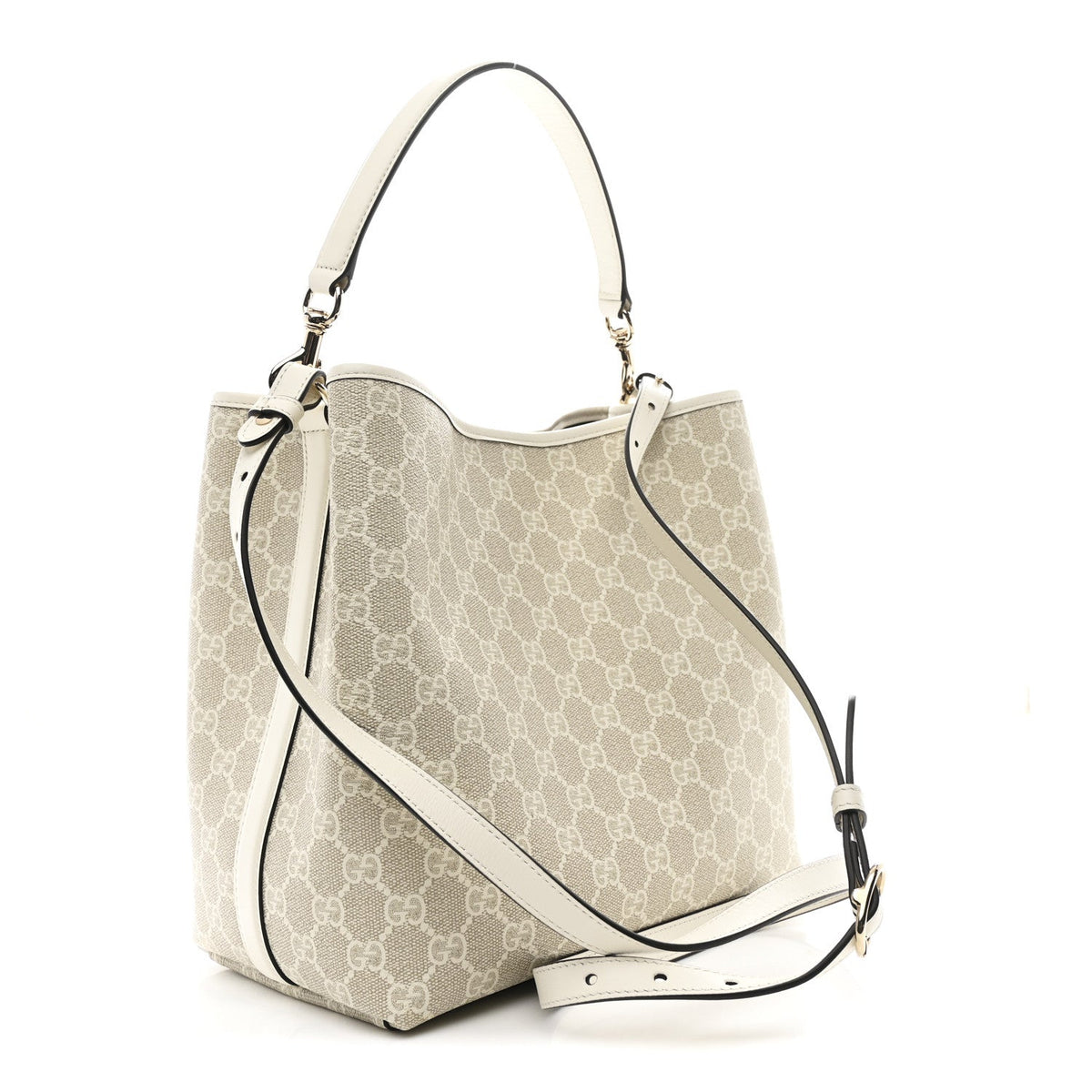 GG Supreme Monogram Medium Emblem Bucket Bag Beige White wholesalehk.shop