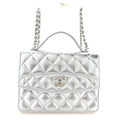 Metallic Caviar Quilted Top Handle Wallet on Chain WOC Silver wholesalehk.shop