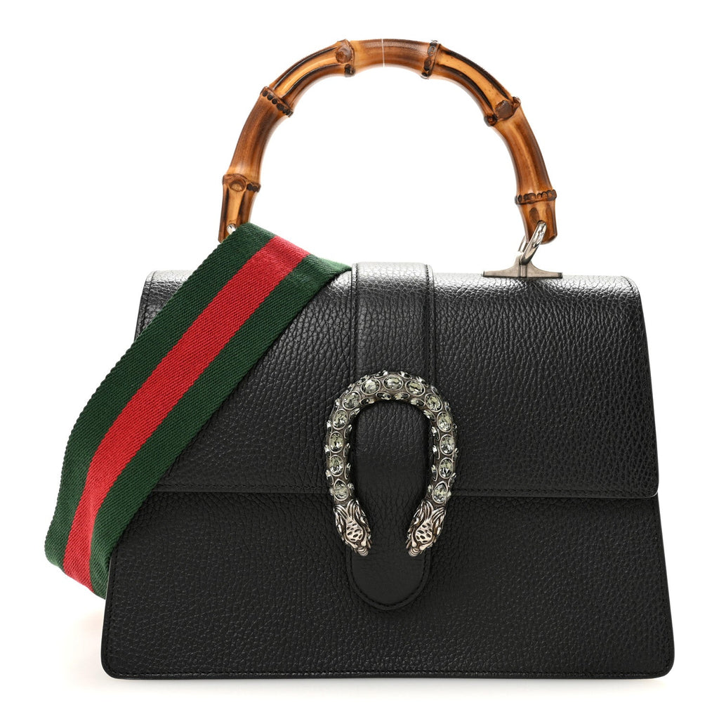 Dollar Calfskin Crystal Web Medium Dionysus Bamboo Top Handle Bag Black Black Diamond wholesalehk.shop