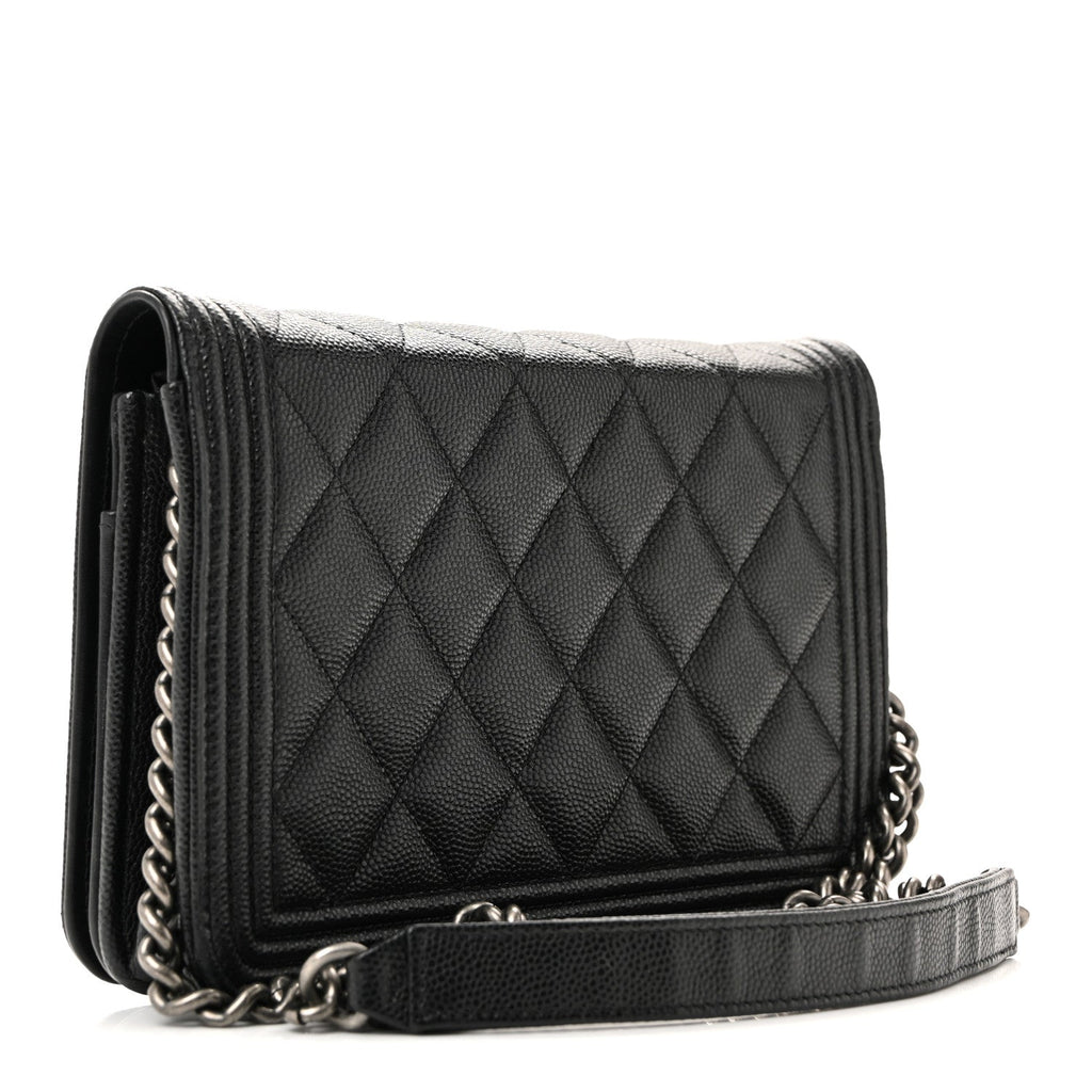 Caviar Quilted Boy Wallet On Chain WOC Black wholesalehk.shop
