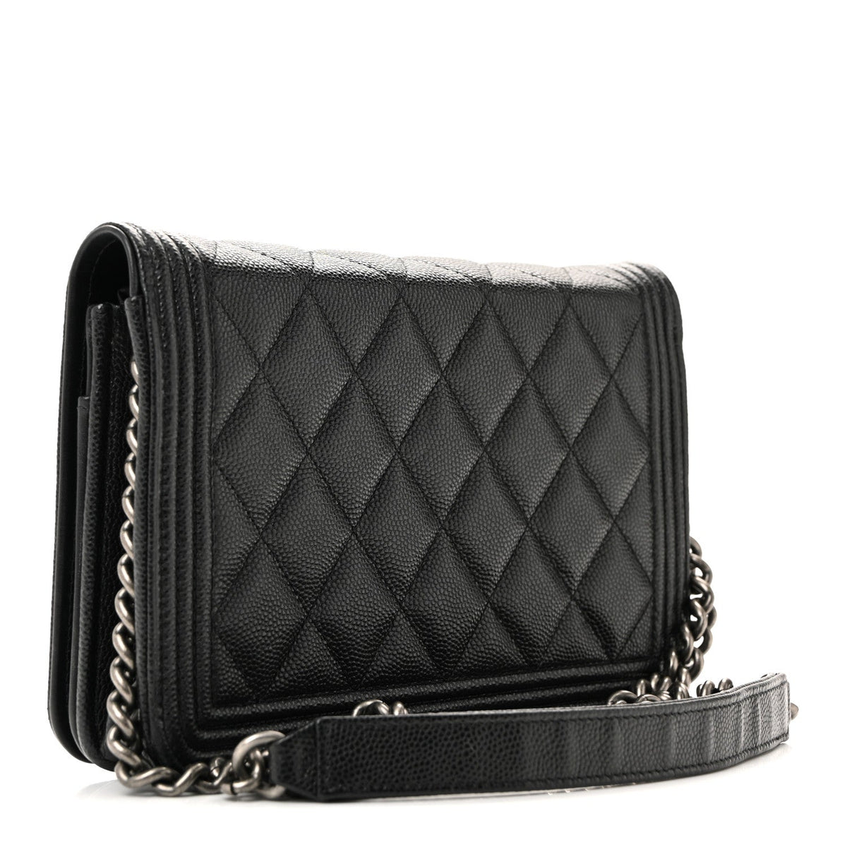 Caviar Quilted Boy Wallet On Chain WOC Black wholesalehk.shop