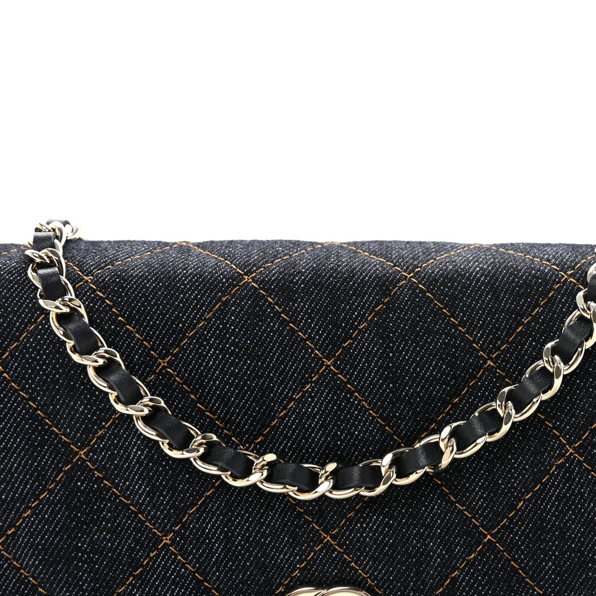Denim Quilted CC Turnlock Wallet On Chain WOC Dark Blue Orange wholesalehk.shop