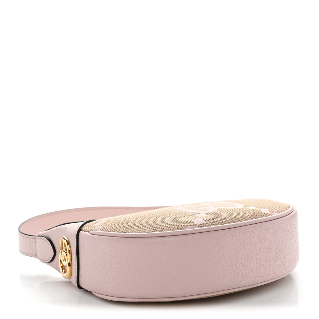 Monogram Jumbo GG Textured Dollar Calfskin Mini Ophidia Half Moon Hobo Beige Perfect Pink wholesalehk.shop