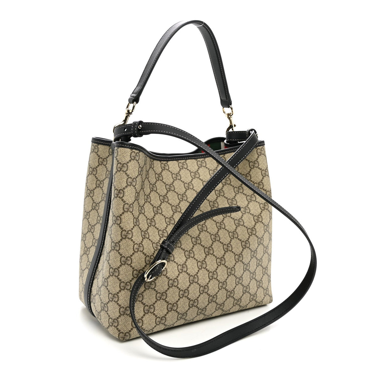 GG Supreme Monogram Medium Emblem Bucket Bag Beige Dark Brown Black wholesalehk.shop