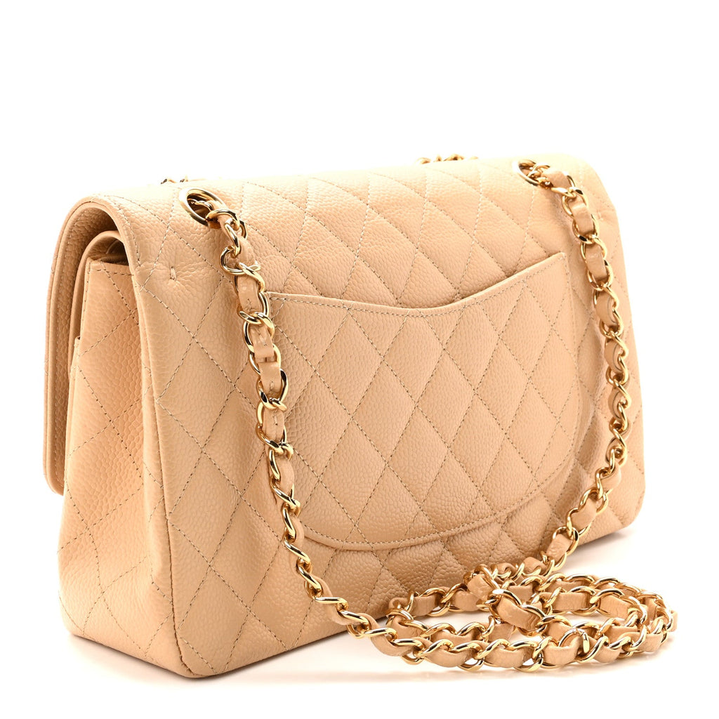 Caviar Quilted Medium Double Flap Beige wholesalehk.shop