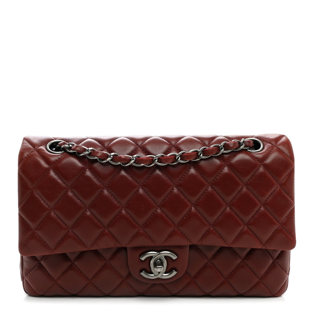 Lambskin Quilted Medium Double Flap Burgundy wholesalehk.shop