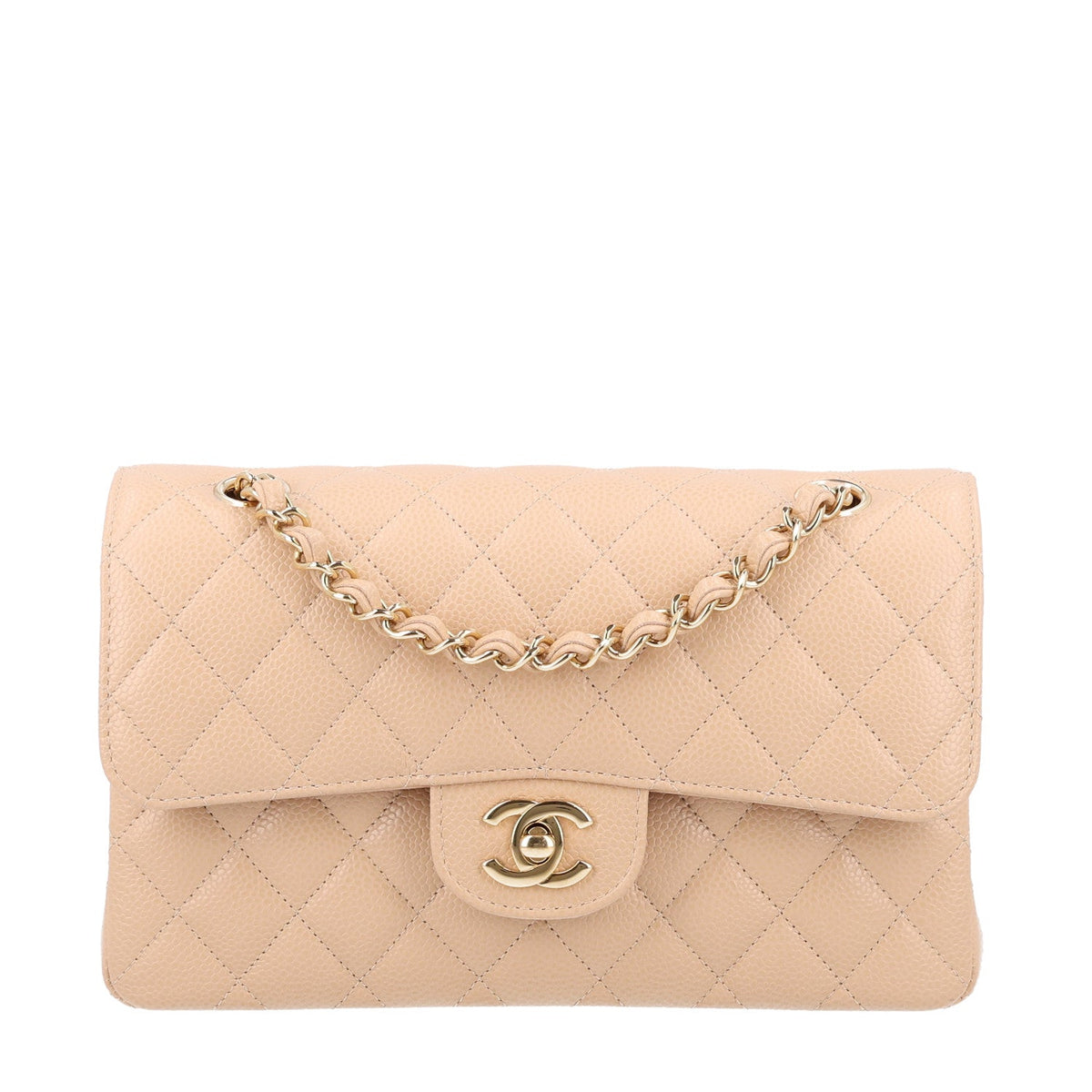 Caviar Quilted Small Double Flap Beige wholesalehk.shop