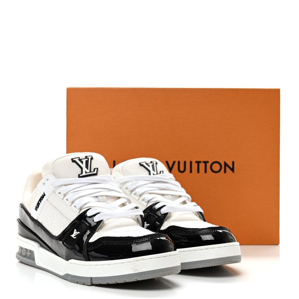 Calfskin Patent Mens LV Trainer Sneakers 9 White Black £¨ Direct shipment via from wholesalehk.shop