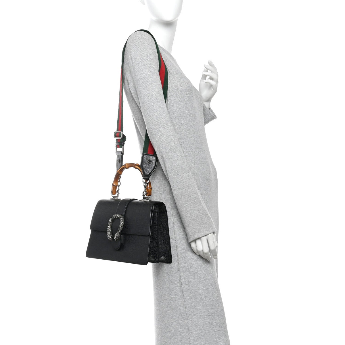 Dollar Calfskin Crystal Web Medium Dionysus Bamboo Top Handle Bag Black Black Diamond wholesalehk.shop