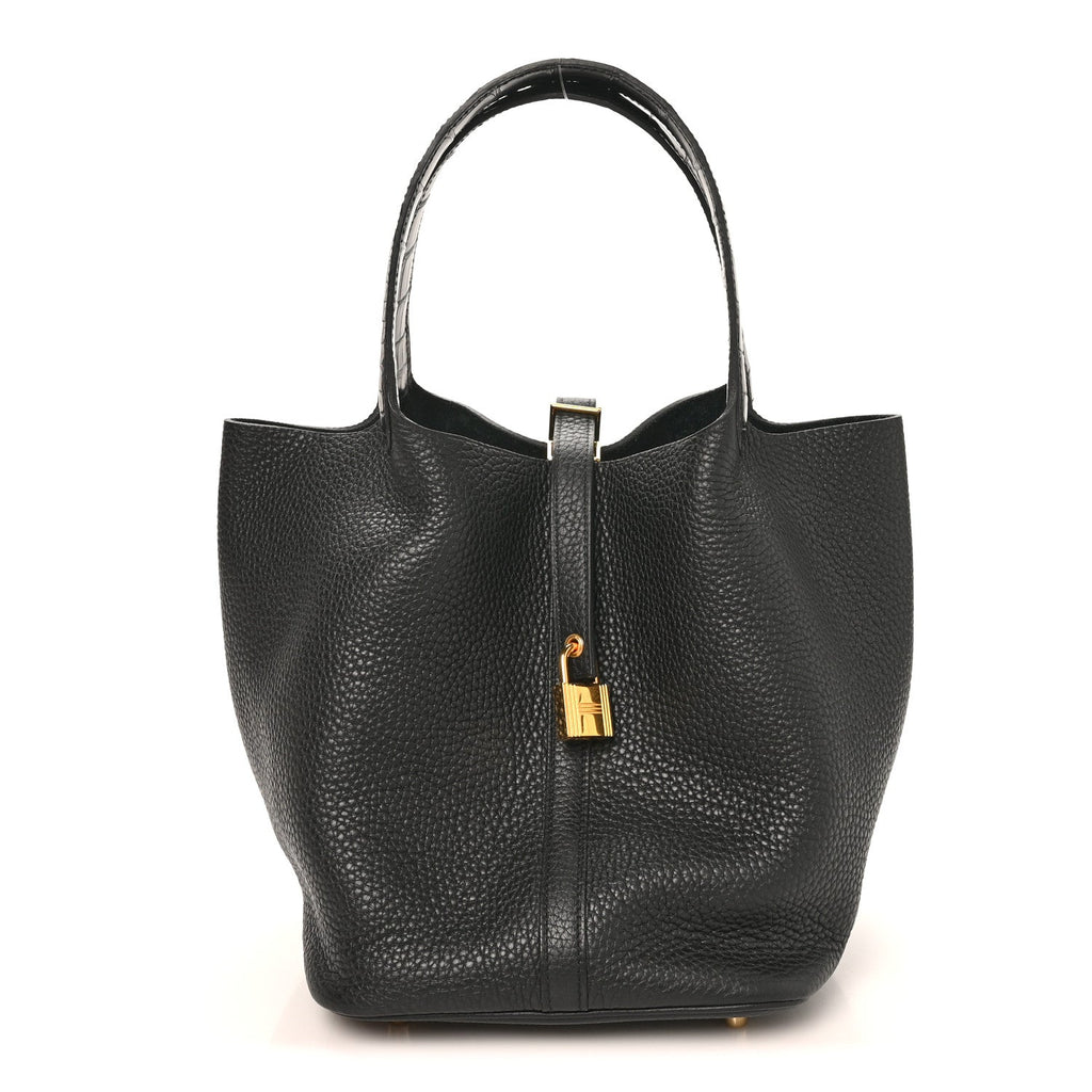 Taurillon Clemence Matte Alligator Picotin Lock Touch 22 MM Black £¨ Direct shipment via from wholesalehk.shop