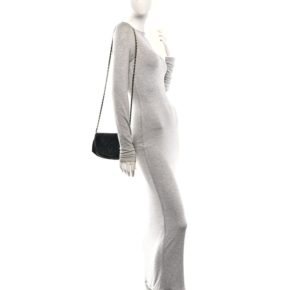 Lambskin Half Moon Wallet On Chain WOC Black wholesalehk.shop